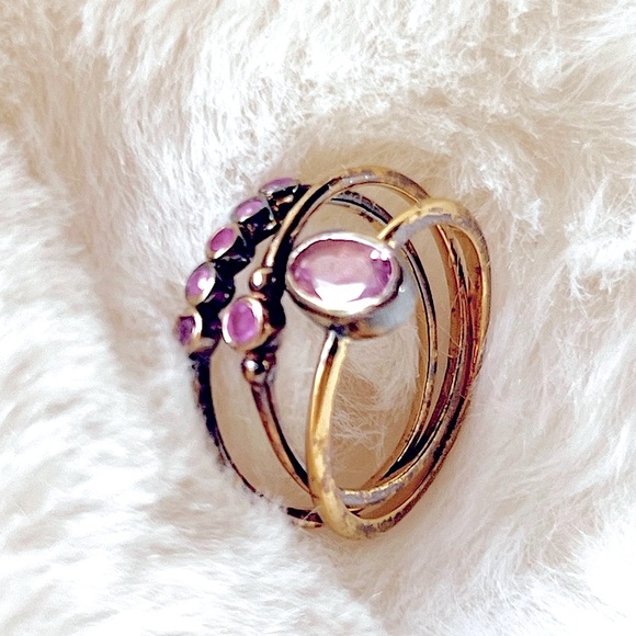 Leah Alexandra Jewelry - Leah Alexandra Pink Sapphire Good Plated 3 Ring Set.